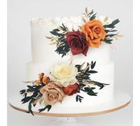 Rinlong 2Pcs Pre-made Cake Topper Cake Decorating Flowers for Cake Decor Boho Gold Burnt Orange Fall Cake Decoratiions for Wedding Baptism Birthday