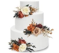 Rinlong 3Pcs Pre-made Cake Topper - Boho Burnt Orange Fall Cake Flowers for Wedding, Baptism, Birthday Party, Bridal, Baby Shower