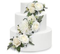 Rinlong 3Pcs Pre-made Cake Toppers - White Flowers Cake Decorations for Wedding, Birthday, Baptism & Party Cake Toppers