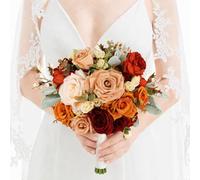 Rinlong Rustic Burnt Orange Wedding Bouquet for Bride Bridal Bridesmaid Bridal Bouquet Proposal Prom Artificial Flowers Bouquet Wedding