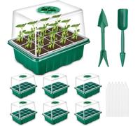 Rinobels Small Greenhouse Set, Pack of 6, 72 Cells, Mini Greenhouse Propagator with Lid for Plant Seedlings, Propagation Tray with Lid and Ventilation for Indoor Plants