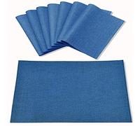 Rinpon Cloth Placemats Set of 8, Navy Blue, Linen Type Fabric, Machine Washable, Heat Resistant, Wrinkle Free, Thick Polyester, Kitchen Place Mats for Dining Table
