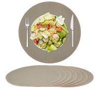 Rinpon Cloth Round Placemats Set of 8, Linen Type Fabric, Heat Resistant & Machine Washable Placemats, Wrinkle Free, Thick Polyester Kitchen Place Mats for Dining Table (Light Brown)