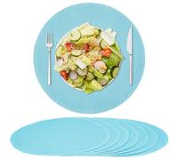 Rinpon Cloth Round Placemats Set of 8, Linen Type Fabric, Heat Resistant & Machine Washable Placemats, Wrinkle Free, Thick Polyester Kitchen Place Mats for Dining Table (Light Blue)
