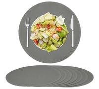 Rinpon Cloth Round Placemats Set of 8, Linen Type Fabric, Heat Resistant & Machine Washable Placemats, Wrinkle Free, Thick Polyester Kitchen Place Mats for Dining Table (Light Gray)