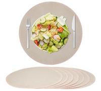 Rinpon Round Placemats Set of 8, Rustic Linen Fabric, Machine Washable, Heat Resistant, Wrinkle Free, Thick Polyester, Kitchen Place Mats for Dining Table (Beige)