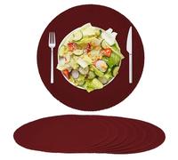 Rinpon Cloth Round Placemats Set of 8,Rustic Linen Fabric Placemats Machine Washable Heat Resistant Wrinkle Free Thick Polyester Kitchen Place Mats for Dining Table-Burgundy