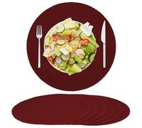 Rinpon Cloth Round Placemats Set of 8,Rustic Linen Fabric Placemats Machine Washable Heat Resistant Wrinkle Free Thick Polyester Kitchen Place Mats for Dining Table-Burgundy