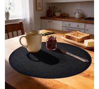 Rinpon Cloth Round Placemats Set of 8,Rustic Linen Fabric Placemats Machine Washable Placemats Heat Resistant Placemats Wrinkle Free Thick Polyester Kitchen Place Mats for Dining Table-Black