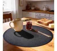 Rinpon Cloth Round Placemats Set of 8,Rustic Linen Fabric Placemats Machine Washable Placemats Heat Resistant Placemats Wrinkle Free Thick Polyester Kitchen Place Mats for Dining Table-Black