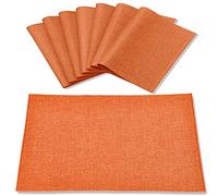 Rinpon Linen Placemats Set of 8, Machine Washable, Heat Resistant, Wrinkle Free, Thick Polyester Kitchen Place Mats for Dining Table (Orange)