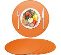 Rinpon PU Faux Leather Thick Wipeable Waterproof Round Placemats Set of 6, Vintage Cute Circle Place Mats Non-Slip Mats, Washable Oil-Proof Placemats, Wrinkle Free Kitchen Dining Table Mats(Orange)