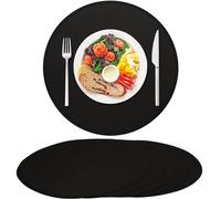 Rinpon PU Faux Leather Thick Wipeable Waterproof Round Placemats Set of 6, Vintage Cute Circle Place Mats Non-Slip Mats, Washable Oil-Proof Placemats, Wrinkle Free Kitchen Dining Table Mats(Black)