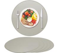 Rinpon PU Faux Leather Thick Wipeable Waterproof Round Placemats Set of 6, Vintage Cute Circle Place Mats Non-Slip Mats, Washable Oil-Proof Placemats, Wrinkle Free Kitchen Dining Table Mats(Gray)