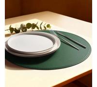 Rinpon PU Faux Leather Thick Wipeable Waterproof Round Placemats Set of 6, Vintage Cute Circle Place Mats Non-Slip Mats, Washable Oil-Proof Placemats, Wrinkle Free Kitchen Dining Table Mats(Green)