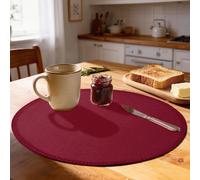 Rinpon Round Placemats Set of 8 - Machine Washable Linen-Like Cloth Place Mats & Heat-Resistant for Dining Table - Ideal for Family Meals, Daily Use, and Holiday Gatherings (Burgundy)