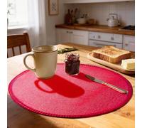 Rinpon Round Placemats Set of 8 - Machine Washable Linen-Like Cloth Place Mats & Heat-Resistant for Dining Table - Ideal for Family Meals, Daily Use, and Holiday Gatherings (Red)