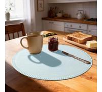 Rinpon Round Placemats Set of 8 - Machine Washable Linen-Like Cloth Place Mats & Heat-Resistant for Dining Table - Ideal for Family Meals, Daily Use, and Holiday Gatherings (Light Blue)