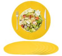 Rinpon Round Placemats Set of 8 - Machine Washable Linen-Like Cloth Place Mats & Heat-Resistant for Dining Table - Ideal for Family Meals, Daily Use, and Holiday Gatherings (Yellow)