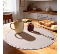 Rinpon Round Placemats Set of 8 - Machine Washable Linen-Like Cloth Place Mats & Heat-Resistant for Dining Table - Ideal for Family Meals, Daily Use, and Holiday Gatherings (Beige)