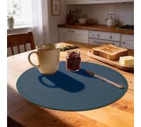 Rinpon Round Placemats Set of 8 - Machine Washable Linen-Like Cloth Place Mats & Heat-Resistant for Dining Table - Ideal for Family Meals, Daily Use, and Holiday Gatherings (Navy Blue)