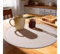 Rinpon Round Placemats Set of 8 - Machine Washable Linen-Like Cloth Place Mats & Heat-Resistant for Dining Table - Ideal for Family Meals, Daily Use, and Holiday Gatherings (Beige)