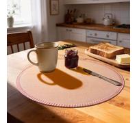 Rinpon Round Placemats Set of 8, Rustic Linen Fabric, Machine Washable, Heat Resistant, Wrinkle Free, Thick Polyester, Kitchen Place Mats for Dining Table - Orange