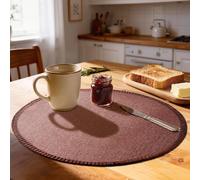 Rinpon Round Placemats Set of 8, Rustic Linen Fabric, Machine Washable, Heat Resistant, Wrinkle Free Thick Polyester Kitchen Place Mats for Dining Table - Dark Brown