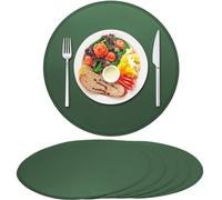 Rinpon Round Vinyl Placemats Set of 6, Faux Leather Waterproof Wipeable Heat Resistant Place Mats, Washable Oil-Proof, Non-Slip Thick Placemats, Circle Kitchen Dining Table Mats(Green)