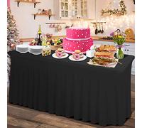 Rinpon Thick 2 in 1 Spandex Table Skirt and Table Cover 6ft,Rectangle Fitted Tablecloth with Pleated Skirt,Wrinkle Free Rectangular Table Cloth for Banquets Vendor Event (Black, 72"*30"*29",2Pack)