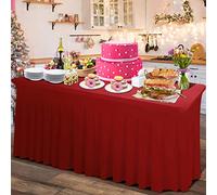 Rinpon Thick 2 in 1 Spandex Table Skirt and Table Cover 6ft, Rectangle Fitted Tablecloth with Pleated Skirt, Wrinkle Free Rectangular Table Cloth for Banquets Vendor Event (Burgundy, 72"*30"*29")