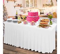 Rinpon Thick Spandex Table Skirt and Table Cover 4ft, Rectangle Fitted Tablecloth with Pleated Skirt, Wrinkle Free Rectangular Table Cloth for Banquets and Vendor Event (White, 72"*30"*29")