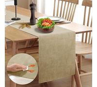 Rinpon Waterproof Wipeable Table Runner, Thick Farmhouse Table Runner, Dresser Runner, Rustic Table Decorations for Kitchen Dining Room, Bedroom, Living Room, Indoor and Outdoor (108'', Camel Brown)