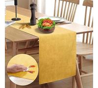 Rinpon Waterproof Wipeable Table Runner, Thick Farmhouse Table Runner, Dresser Runner, Rustic Table Decoration for Kitchen Dining Room, Bedroom, Living Room, Indoor and Outdoor (108'', Mustard Yellow)