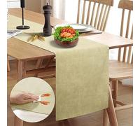 Rinpon Waterproof Wipeable Table Runner, Thick Farmhouse Table Runner, Dresser Runner, Rustic Table Decorations for Kitchen Dining Room, Bedroom, Living Room, Indoor and Outdoor (108'', Beige)