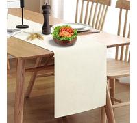 Rinpon Waterproof Wipeable Table Runner, Thick Farmhouse Table Runner, Dresser Runner, Rustic Table Decorations for Kitchen Dining Room, Bedroom, Living Room, Indoor and Outdoor (108'', White)