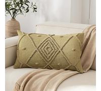 RinRinfam Boho Textured Lumbar Pillow Cover 12x 20, Diamond Woven Tufted Farmhouse Neutral Decorative Linen Pillow Cushion Case,Geometric Home Decor for Outdoor Couch Bedroom Car Olive