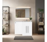 Rinse Bathrooms 1100mm L Shape Rh Vanity Unit Gloss White Painting Sink Unit & Btw Toilet Unit - Flat Packed