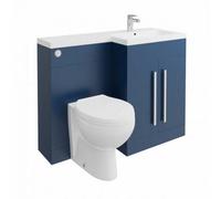 Rinse Bathrooms 1100mm Right Hand Basin L Shape Matte Blue Vanity Sink Unit Cabinet Storage Furniture + Toilet + Cistern
