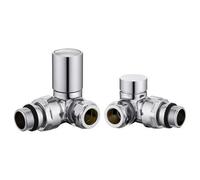 Rinse Bathrooms 15mm Round Head Corner Radiator Valves Corner Towel Rail Valve + Lockshield Valve Chrome