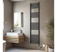 Rinse Bathrooms Curved Black Electric Thermostatic Bathroom Towel Radiator With Timer Prefilled - 1800X500mm 800W