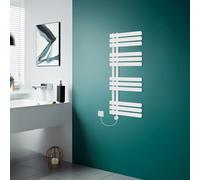 Rinse Bathrooms Designer Electric Thermostatic Heated Towel Rail D Shape Bathroom Ladder Style Radiator Warmer 1200X600mm White