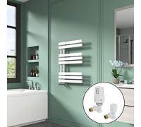 Rinse Bathrooms Designer Heated Towel Rail D Shape Radiator Warmer White 800X600mm With Angled Thermostatic Valves