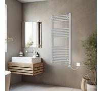 Rinse Bathrooms Electric Heated Towel Rail Curved Chrome Thermostatic Bathroom Towel Radiator With Timer - 1200X600mm