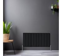 Rinse Bathrooms Horizontal 600X1156mm Flat Panel Column Designer Radiator Black Double Radiators Central Heating