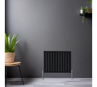Rinse Bathrooms Horizontal 600X748mm Flat Panel Column Designer Radiator Black Double Radiators Central Heating