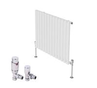 Rinse Bathrooms Horizontal Designer Oval Column Radiator Radiators White 600 X 767mm Single With Angled Thermostatic Valve