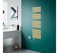 Rinse Bathrooms Prefilled Electric Heated Rail With Timer Designer Flat Panel Thermostatic Brushed Brass 1380X500mm