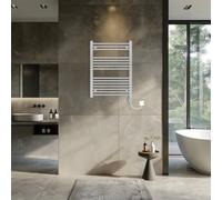 Rinse Bathrooms Prefilled Electric Thermostatic Heated Towel Rail Bathroom Radiator Straight With 400W Timer Chrome 800X600mm