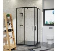 Rinse bathrooms Rinse 1000X1000X1900mm Square Shower Enclosure Sliding Doors Corner Entry Cubicle Black With Anthracite Shower Tray & Free Waste
